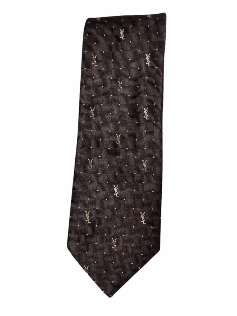 Vintage YSL Silk Tie Brown Cream